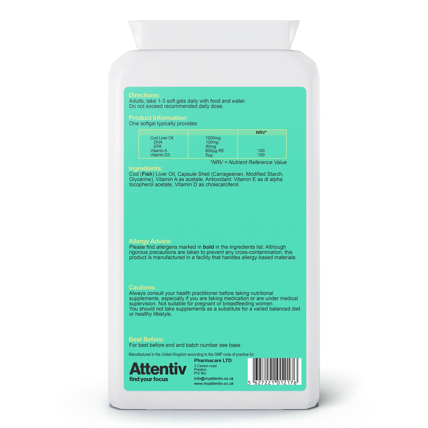 Attentiv Cod Liver Oil (90 soft gel Capsules)