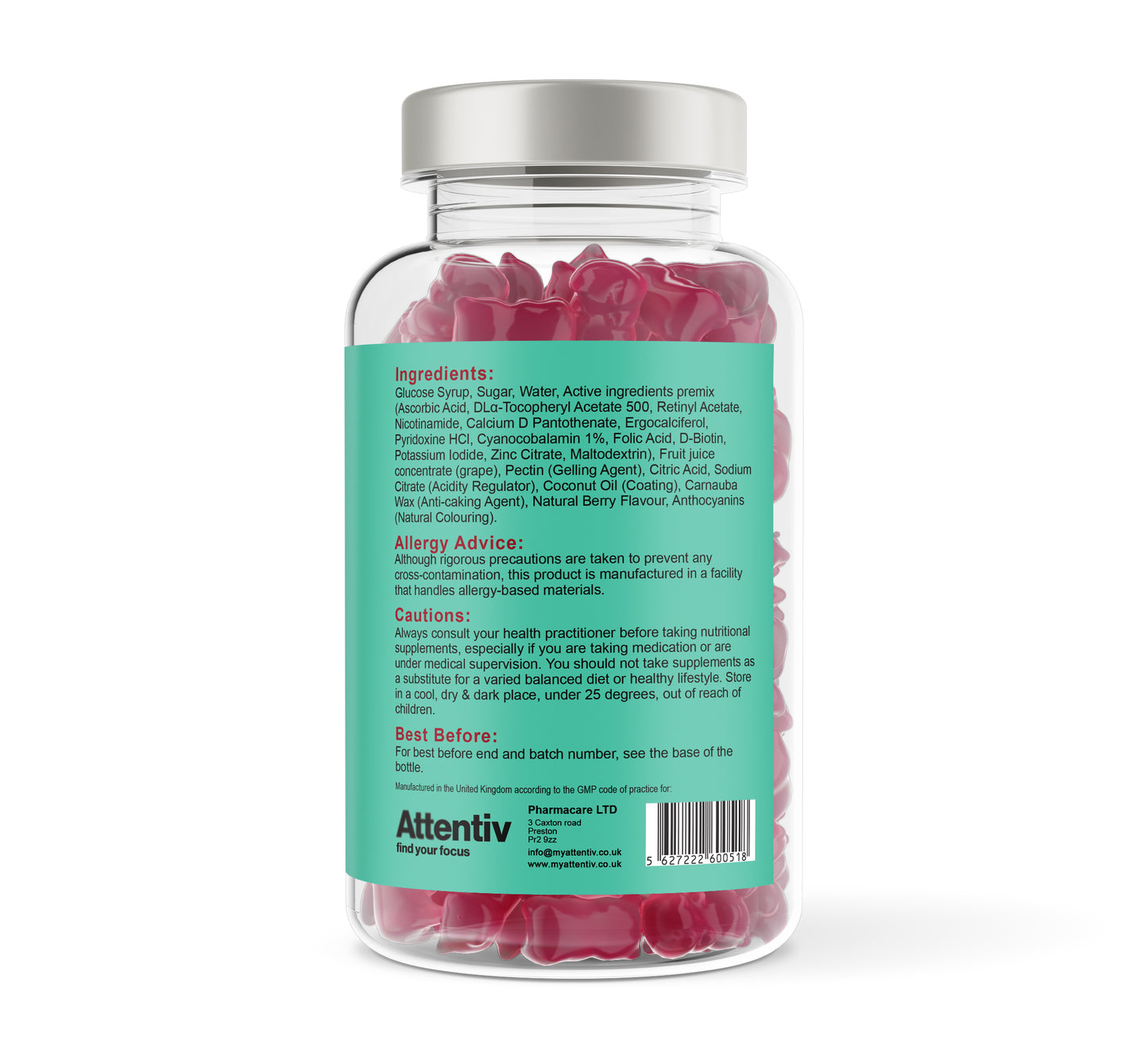Attentiv Find Your Focus KIDS gummies - Raspberry flavour