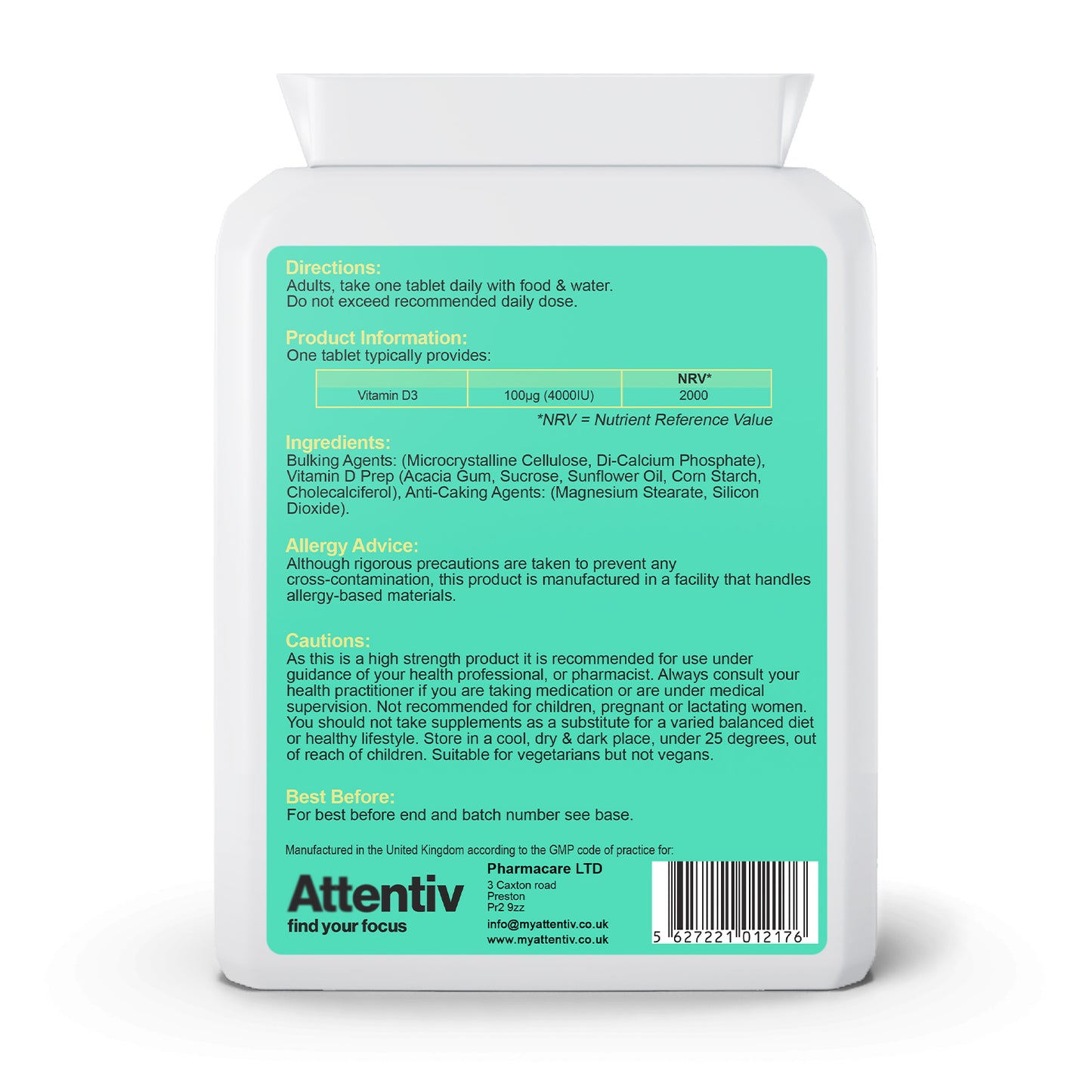 High Strength Vitamin D - 4000 IU - 365 tablets - 1 Year Supply