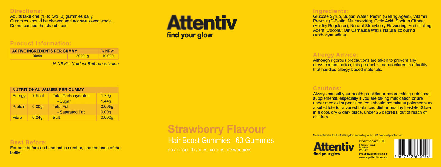 Attentiv Hair Boost Gummies (60 gummies)