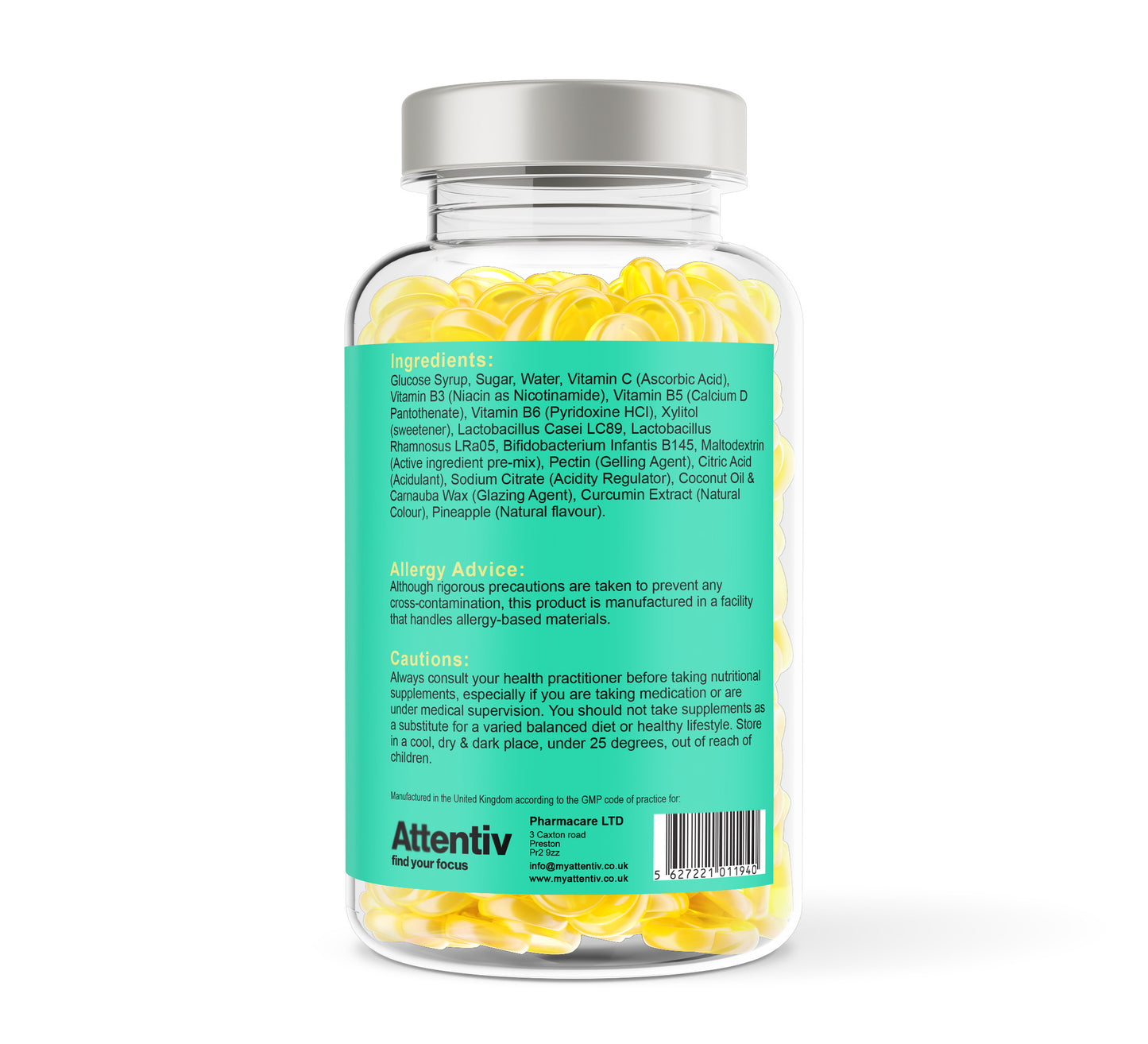 Attentiv Find Your Focus Gummies - Pineapple Flavour with Probiotics
